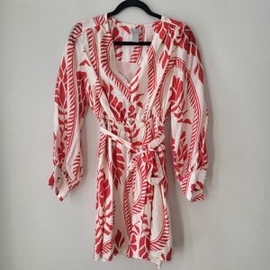 H&M Cream And Orange Floral Flowy Dress With V-neck And Balloon Sleeves  XS